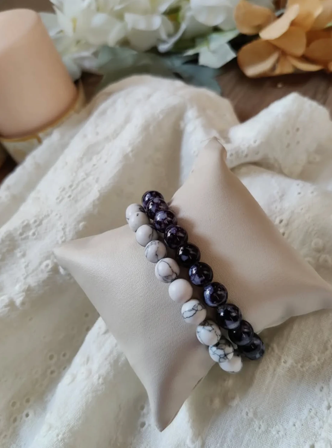 WHITE & BLACK MARBLE BRACELET SET